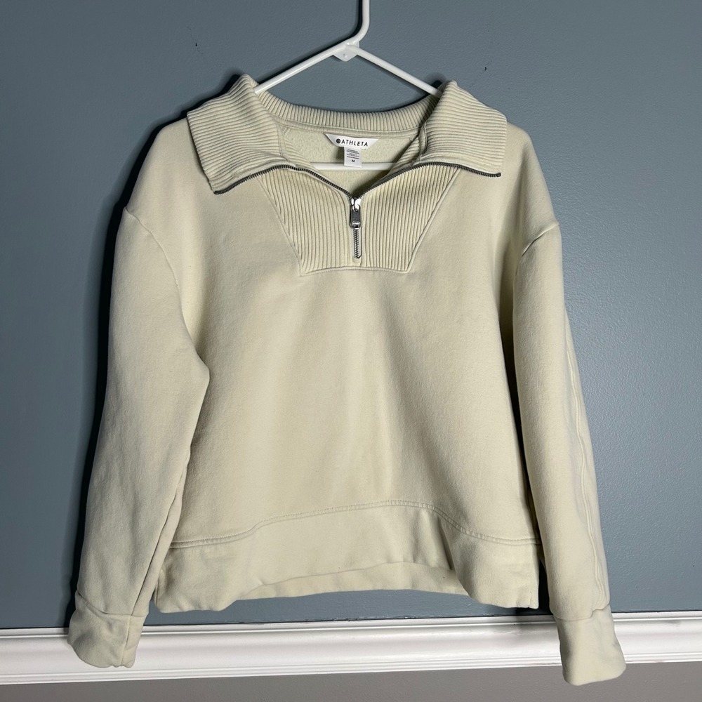Athleta Cream Quarter Zip Collar Sweatshirt‎ Pullover Women's Size M